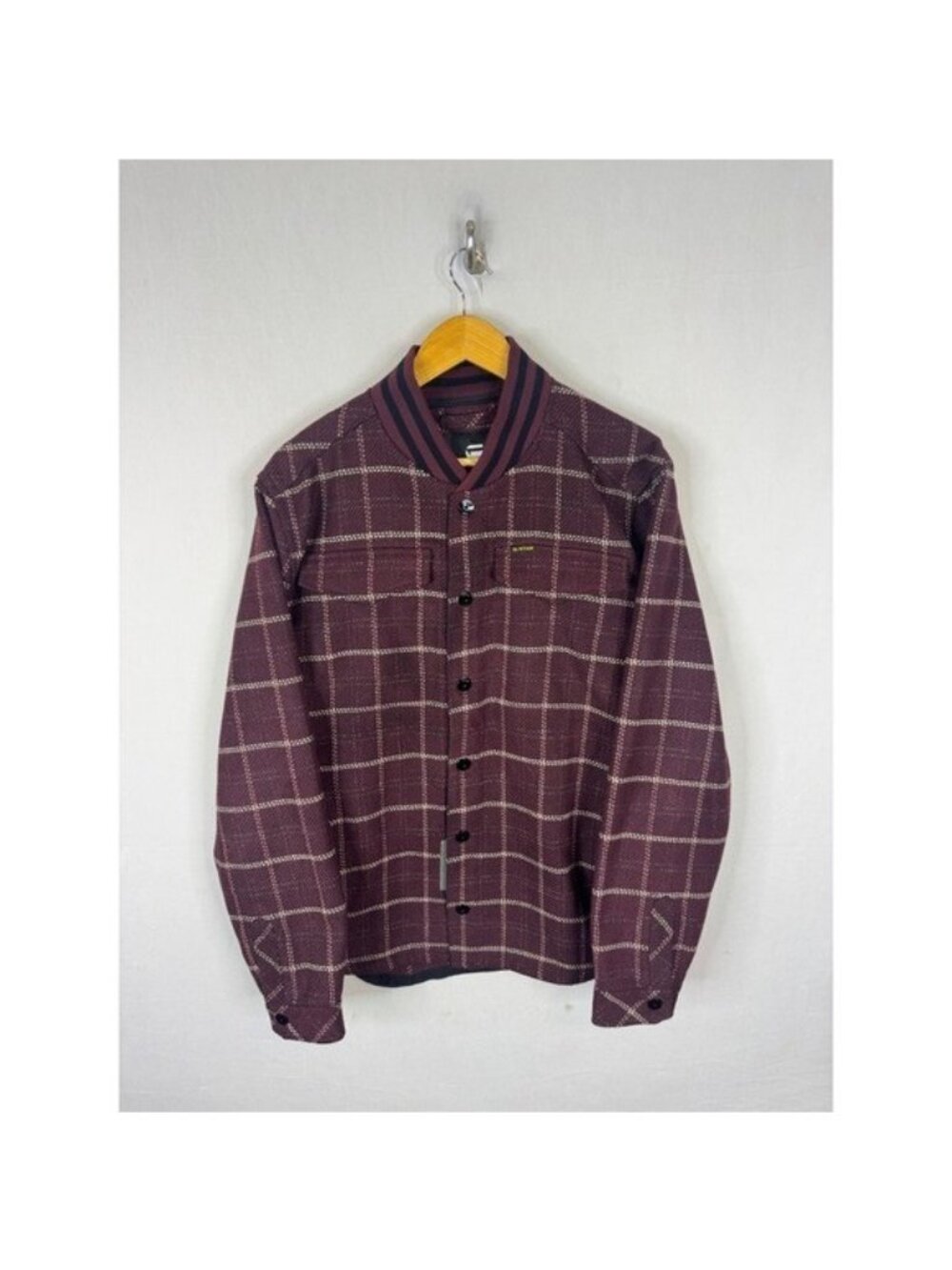 G-Star Raw Bomber Collar Overshirt Burgundy Grid D20662-D406-G086 Mens Large